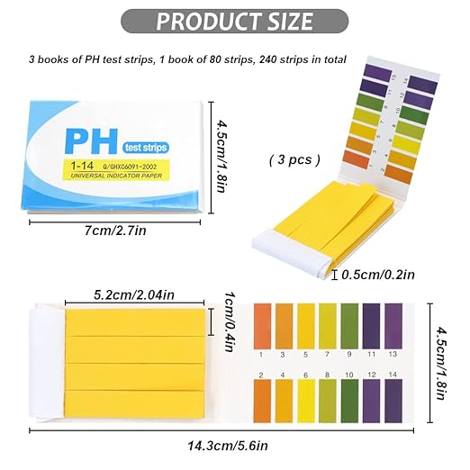 pH Test Strips, Universal Indicator Litmus Paper, Acid Alkali Test Paper, pH 1-14, for Water, Soil, Cosmetic (5)