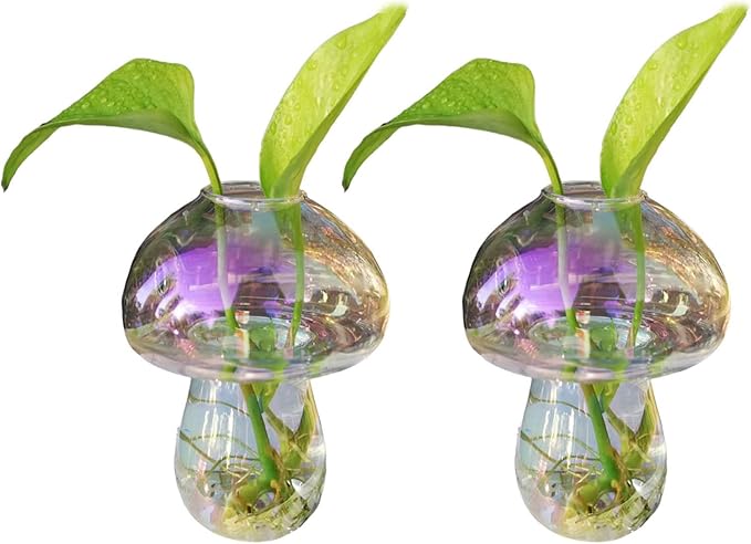 Wall Hanging Mushroom Vase, Small Plant Propagation Station Mushroom Glass Planter Terrarium Indoor Hydroponic Flower Holder for Elegant Home Decor Thanksgiving Gifts, Colorful, 2 PCS