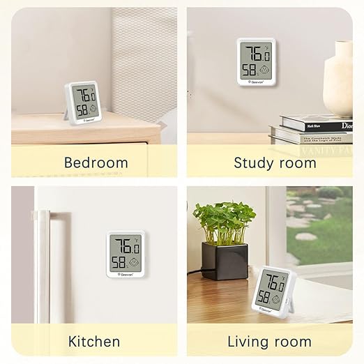 Geevon 4 Pack Mini Digital Hygrometer Gauge Indoor Thermometer – LCD Monitor Temperature with Comfort Index,Outdoor Humidity Meter for Home House Office Garden and Cellar