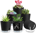 Self Watering Pots for Plants, 2026 New Flower Plant Pots with Drainage Holes, Wicking and Clear Reservoirs for Succulent, Aloe, Cacti and Others - 6 Pack (Black, 4")