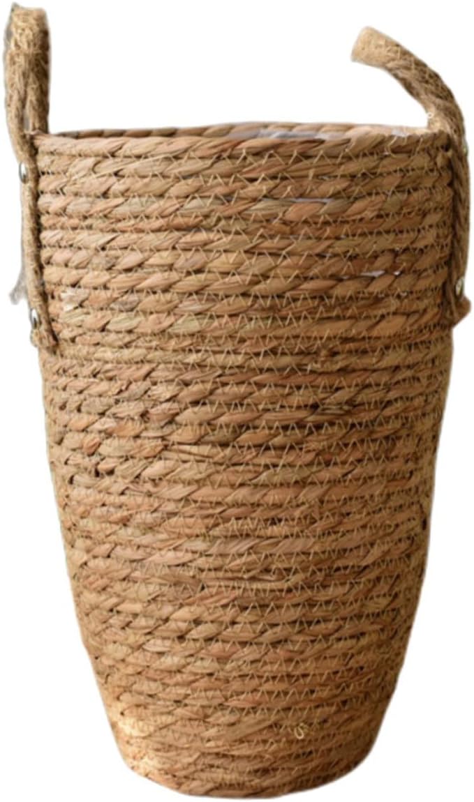 Large Seagrass Woven Basket for Plant Display Tall Pot Handle Multi-Purpose Desktop Planter for Home Decor