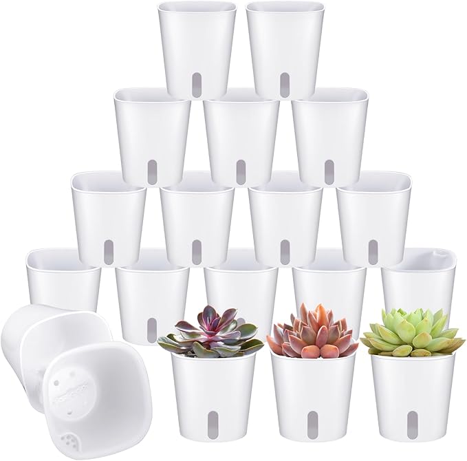 20 PCS 3 Inch Self Watering Pots for Indoor Plants, Plastic Flower Plant Pot with Level Indicator Vents, Self Watering Plant Pot for Flowers