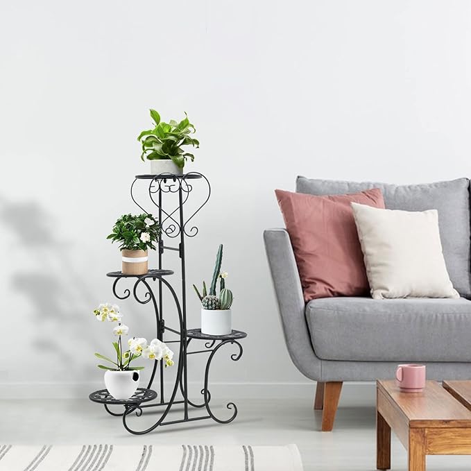 Metal Plant Stand Indoor & Outdoor Wrought Iron Plant Stands Flower Pot Holder Shelf for Multi Plants, Flower Holder Racks for Patio Garden, Living Room, Corner Balcony (4 Tier)