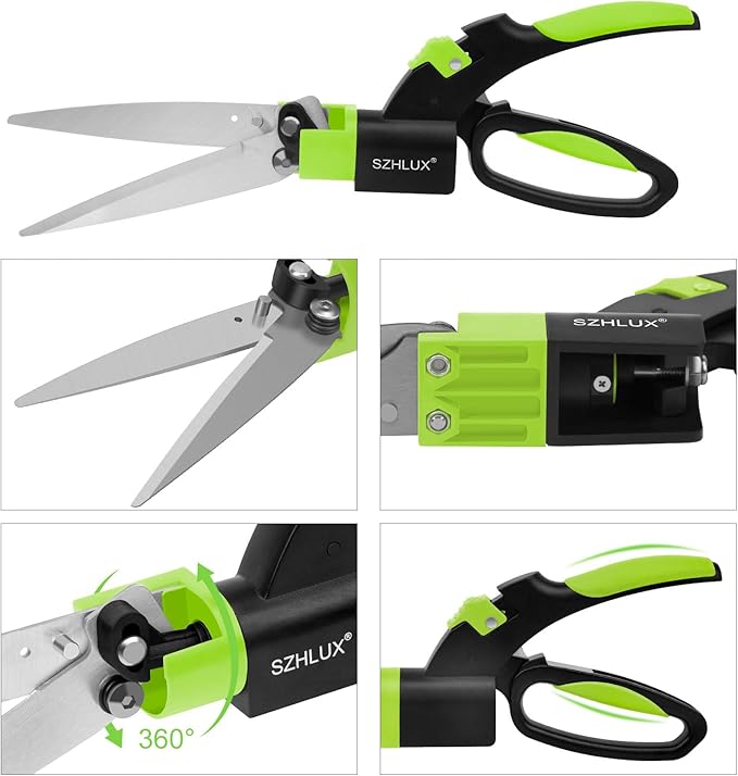 SZHLUX Grass Shears 360-Degree Swivel Blades, Ultra-Sharp Grass Cutter with 5’’ Stainless Steel Blades, Gardening Shears and Plant Cutting Scissors