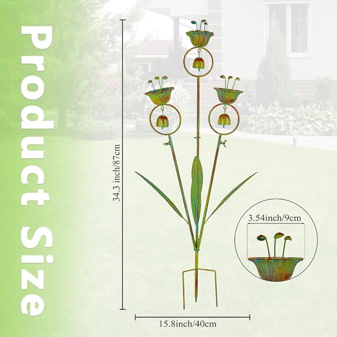 Calla Lily Garden Stake with Bells, Metal Flower Decorative Garden Stakes, 34" H Yard Art for Outdoor Lawn Patio Pathway Decor, Yellow