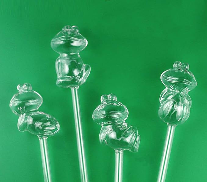 ChezMax Plant Watering Globes Glass Self-Watering Stakes Frog Shaped Water Bulbs Automatic Irrigation Device for Indoor Outdoor Plants 4 Packs
