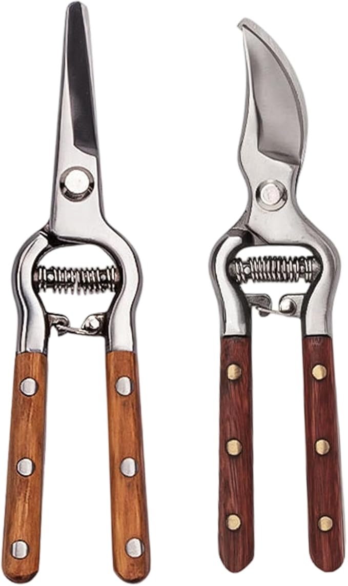 Pruning Shears – Stainless Steel Garden Scissors, Manual Hand Trimmer, Precision Cutting Tool | Curved Straight Tip Options, Spring Loaded Action, Easy Control Plant Care Solution for Flowers Vegetabl