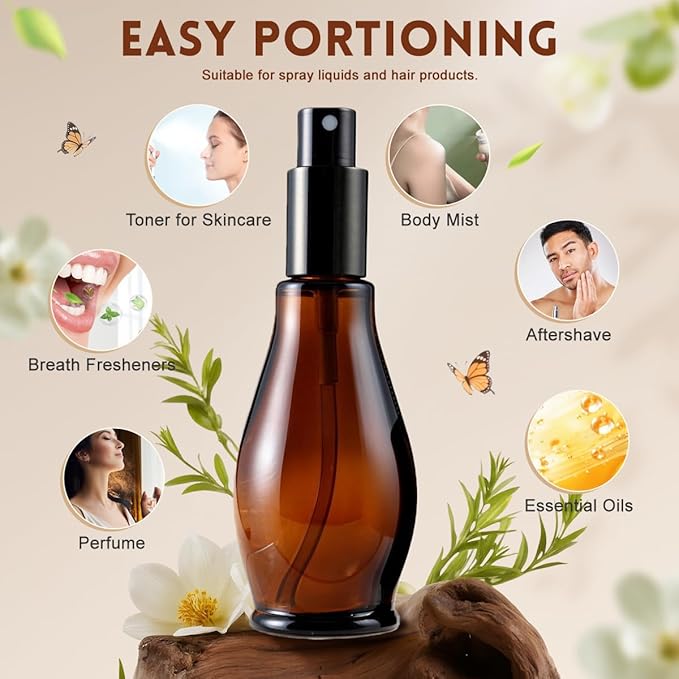 UPSTORE 3PCS Empty Refillable Amber Glass Spray Bottle Jars with Black Cap Cosmetic Vials Sample Packing Storage Containers Fine Mist Sprayer Automizer for Perfume Makeup Water (30ML/1oz)