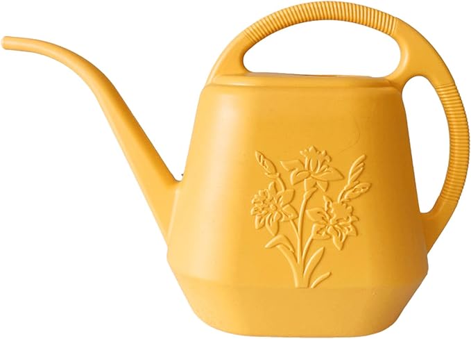 Watering Can 1 Gallon with Comfortable Handle, Flower Patterns Watering Can Indoor Plants, Plastic Long Spout Watering Can for House Plants Succulent Bonsai Garden Flower Outdoor (Yellow)
