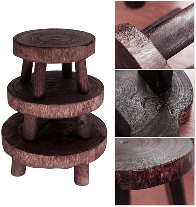 UNIE Mini Wooden Stool Round Garden Flower Display Stand Decorative Short Stool for Indoor Outdoor Office Dining Room