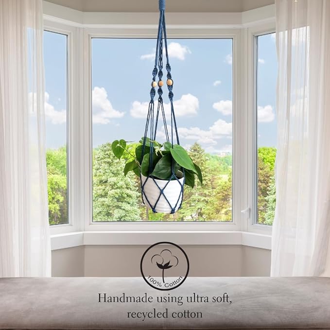 Macrame plant hanger 3ft beaded plant hanger for pots 4-8” for live plants indoor and outdoor decor hanging plant holder Boho décor Plant stand indoor Hanging planter for plant pots (Peacock Blue)