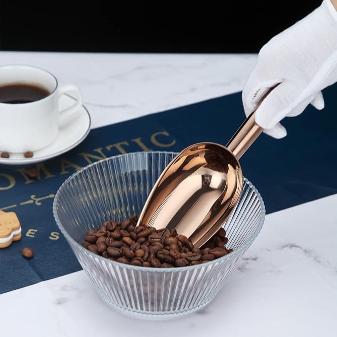 Berglander Stainless Steel Rose Gold Ice Scoop 6 OZ, Titanium Copper Plating Metal Ice Scooper For Ice Maker Multipurpose For Candy Wedding Kitchen Bar Party Pet Animal Dog Food Scoop Beach Shovel