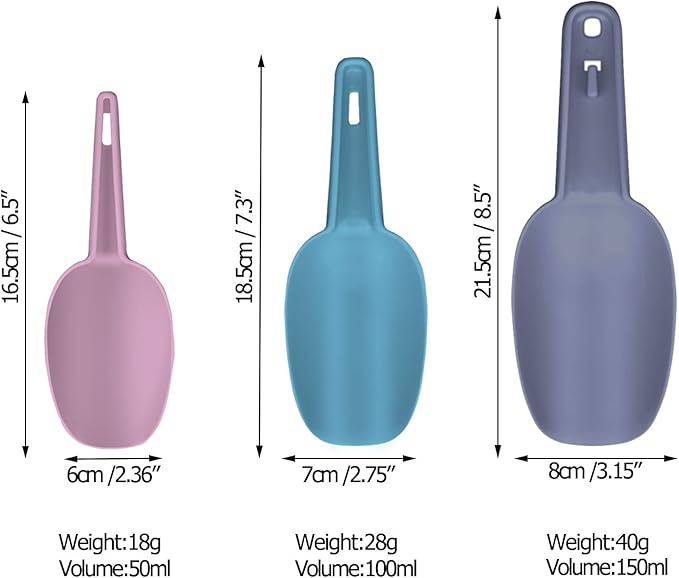 Scoop for Canisters Set of 3, Flour Scoops for Canisters Popcorn Scoop Plastic Scoops for Dry Goods Coffee Beans Cereals, 1.7/3.4/5.1 oz