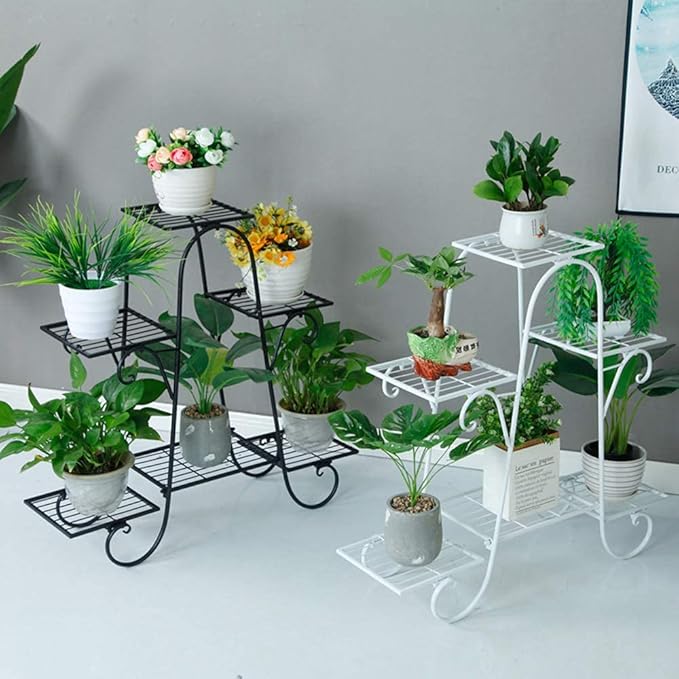 CarolynDesign 6 Tier Plant Stands for Indoors and Outdoors,Flower Pot Holder Shelf for Multi Plants,White Metal Plant Stand for Patio