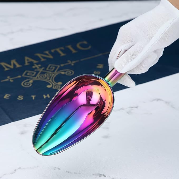 Berglander Stainless Steel Rainbow Ice Scoop 6 OZ, Titanium Colorful Plating Metal Ice Scooper For Ice Maker Multipurpose For Candy Wedding Kitchen Bar Party Pet Animal Dog Food Scoop Beach Shovel