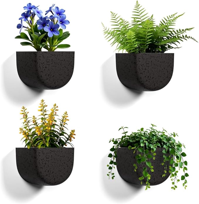 Asnext 2 Pack Wall Hanging Planter Pots for Indoor and Outdoor Plants, 7 Inch Half-Moon-Shaped Plastic Wall Planter, Wall Mounted Succulent Planters (Iron)