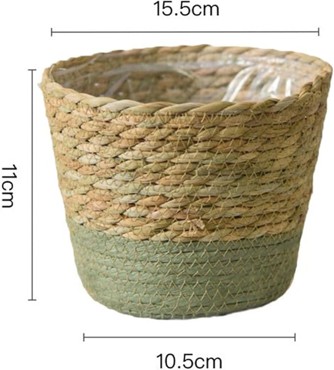 Seagrass Planter Basket Small Size Wicker Storage Basket with Plastic Liner Hand Woven Rattan Flower Pot Rustic Boho Plants Container for Home Farmhouse Indoor Outdoor (Small)