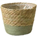 7'' Seagrass Round Wicker Planter Basket with Plastic Liner, Handmade Woven Basket Flower Pot for Indoor Plants and Flower, Boho Home Decor, Bread & Fruit Storage Basket (Green,7.8''X6.3'')
