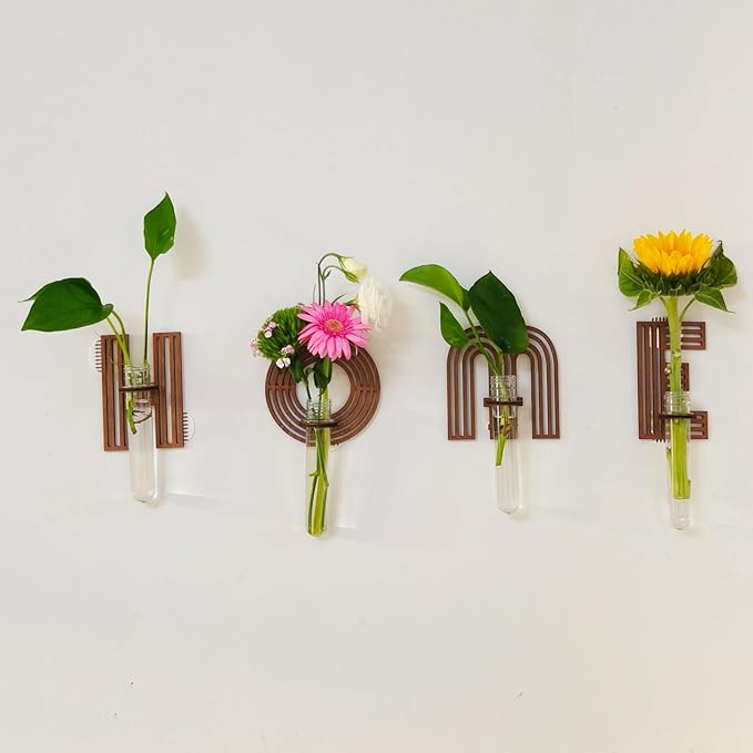 Wood Letter E Wall Propagation Station Lightweight Decorative Plant Holder for Small Cuttings, Removable Adhesive Wall Decor for Bedroom, Nursery, Office