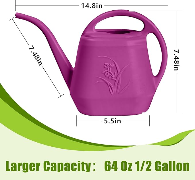 Plastic Watering Can - for Indoor and Outdoor Home Garden Plants - with Long Spout - Rose Red - 1/2 Gallon