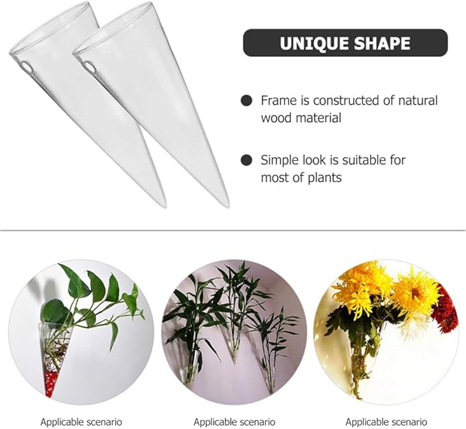 Operitacx 2Pcs Glass Wall Hanging Vases Hydroponic Cone for Succulent Plants Indoor Home Kitchen Wall Mounted Garden Decor