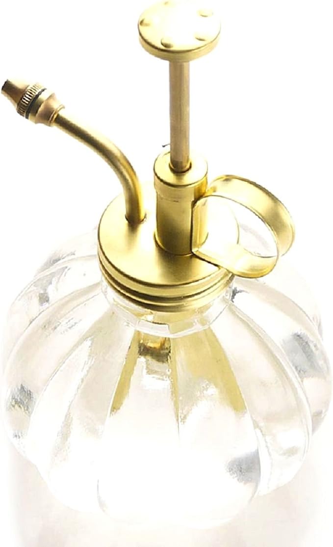 Plant Mister- Clear Color Glass Bottle & Brass Sprayer (Matt Gold)