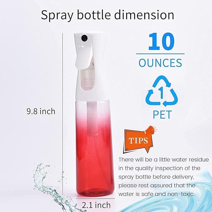 (2 Packs) Hair Spray Bottles, Continuous Water Mister Spray Bottle Empty for Hairstyling, Skin Care, Cleaning and Plant Spraying, 300ml/ 10 Oz (ORANGE+BLUE)