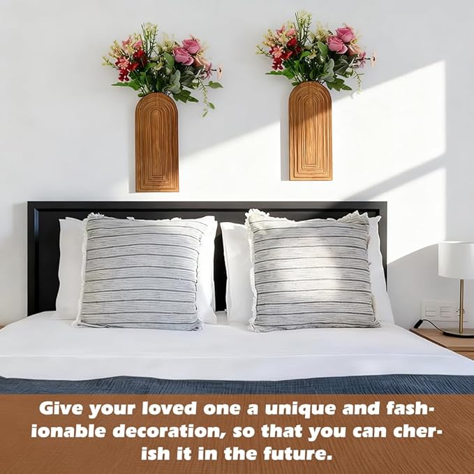 Set of 2 Wooden Wall-Mounted Vases for Dried Flowers, Boho Hanging Planters with Invisible Nails, Modern Farmhouse Home Decor for Living Room, Bedroom, Entryway, Bathroom