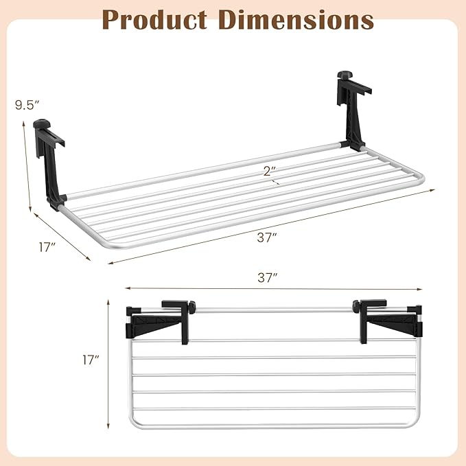 Tangkula Portable Clothes Drying Rack, Extendable Radiator Clothes Airer with Robust Aluminum Frame for Balcony Railings Windowsill, Folding Towel Rack for Indoor & Outdoor Use (Extra Large)
