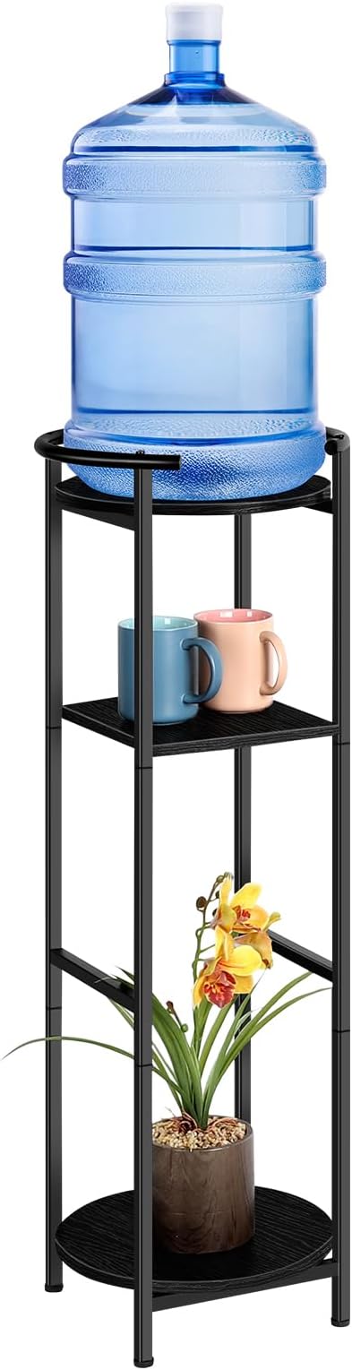OYEAL Drink Dispenser Stand 3-Tier Water Bottle Jug Holder with 2 Storage Shelves, Multi-Tier Plant Shelf for Ceramic Water Dispenser, Water Filter Bottle, Water Crock Dispenser, Plants, Black