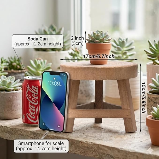 Small Plant Stand, 6.7x5.9in Planter Stands for Indoor Plants Wood Potted Rack Wooden Modern Minimalist Solid Acacia Shelf Freestanding Flower Pot Holder Living Room Decor