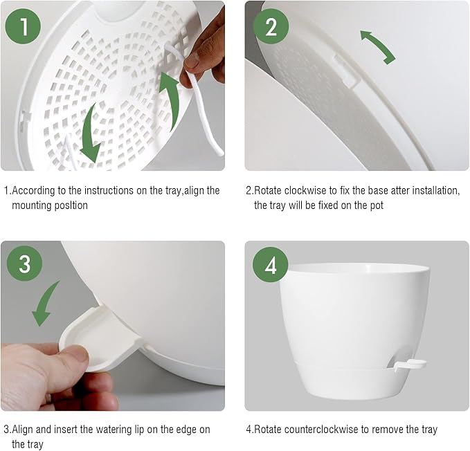 UOUZ 12inch Self Watering Pots, Plastic Planters with Mesh Drainage Holes and Deep Reservoir for Indoor Outdoor Garden Plants and Flowers, White