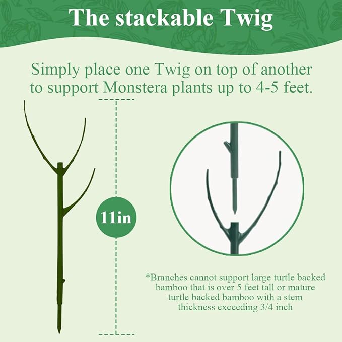 5 Pack Stackable Monstera Plant Support, 11 Inch Plant Support Stakes for Indoor & Outdoor Use, Plants Sticks for Vine Training & Stem Stabilization, Monstera, Pothos, Philodendron