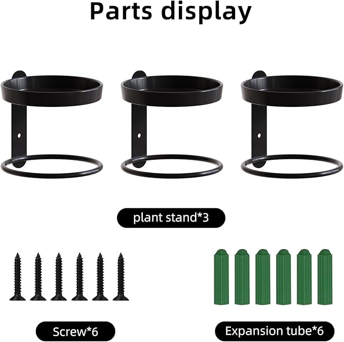 Metal Wall Plant Holder for Indoor Plants, Modern Stylish Wall Decor, Space-Saving Vertical Shelf for Home, Garden & Office 3 Pack Black