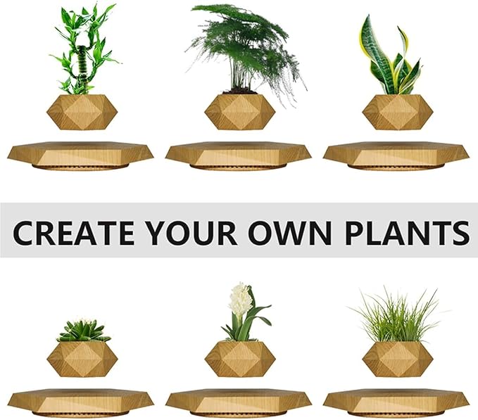 Floating Plant Pot,Planting Flower pots,Levitating Plant Pot,Magnetic levitation,Floating Plant,Hanging Flower pots,Suspendded Flowerpot,Hanging planters (Light Wood Grain)