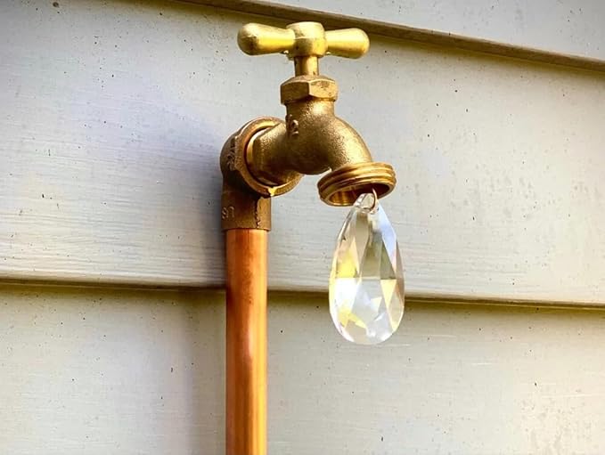 Floating Crystal Droplet Copper Garden Sculpture - Whimsical Metal Faucet Stake for Outdoor Decor - Unique for Gardeners