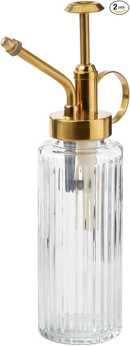 Set of 2 Glass Plant Misters with Gold Pump, Decorative Indoor Plant Spray Bottle for Houseplants, 5 oz Capacity, 7.75 Inches Height