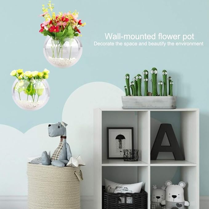 MOTUZP 2PCS Wall Hanging Plant Terrarium, Clear Acrylic Globe Flower Vase for Air Plants Succulents, Wall Mounted Bowl Fish Tank Clear Flower Pot for Succulent Plants, Air Plant