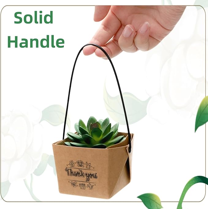 Covzoe 100 Pieces Succulent Wrap Bags, Fits 2 Inch Pots, Thank You Succulent Gift Box with Handles, Waterproof Kraft Paper Wedding Party Favors for Guests Plants Decoration