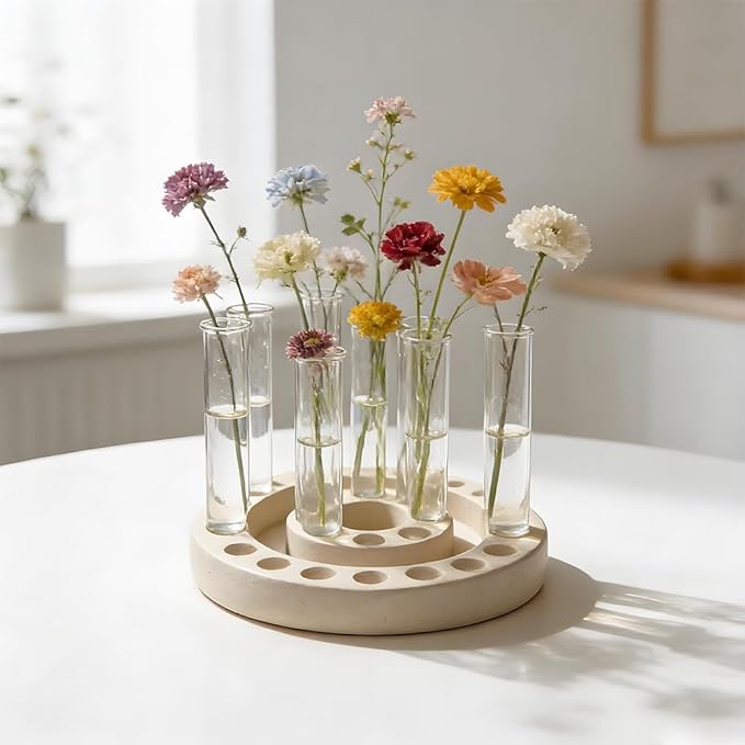 Round Vase Resin Mold Silicone for Plant Propagation Station with 6 Acrylic Test Tubes, Epoxy Resin Casting Mold for Hydroponic Flowers, Home Office Decor, DIY Craft Gift (C)