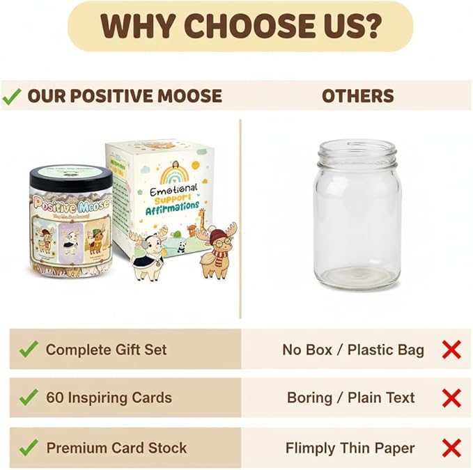 Positive Christmas Moose Jar with 60 Daily Affirmation Cards, Funny Emotional Support Gift for Men and Women, Cozy Christmas Gifts for Coworkers Teachers and Friends, Holiday Home or Office Decor