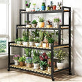 4-Tier Bamboo Plant Stand - Stylish Metal Flower Holder for Indoor Succulents & Houseplants - Multi-Layer Decorative Ladder Shelf for Greenery Storage Solution