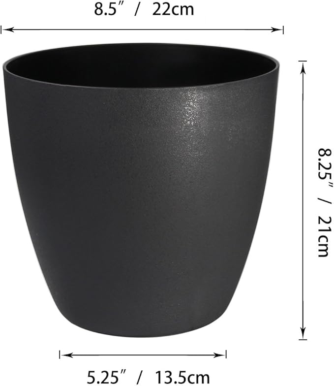 T4U 8.5 Inch Plastic Self Watering Planter with Water Level Indicator Black Set of 4, Modern Decorative Planter Pot for All House Plants, Flowers, Herbs, African Violets, Succulents
