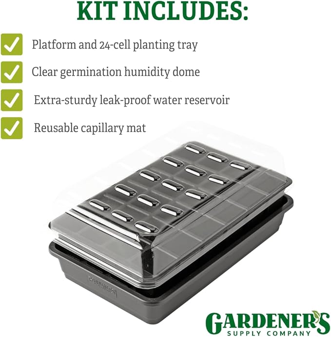 Gardener's Supply Company GrowEase Self Watering Seed Starting Kit | 24- Cell, Holds 3 Quarts of Soil | Capillary Mat, Cover and Water Reservoir Included, 100% Recycled Plastic