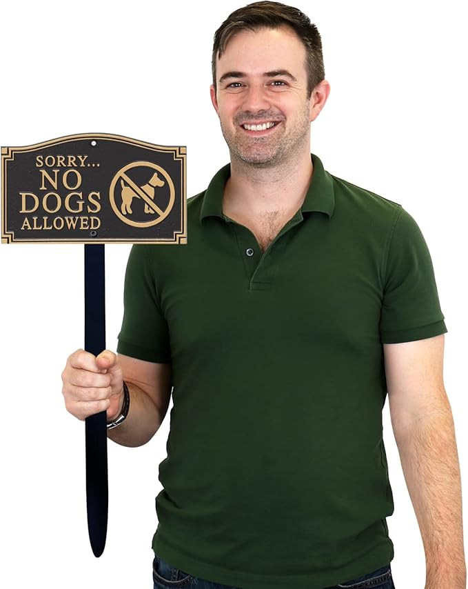 SmartSign “Sorry... No Dogs Allowed” GardenBoss Statement Plaque | 5.75" x 9.5" Aluminum Plaque with 18" Black Lawn Stake, Made in USA