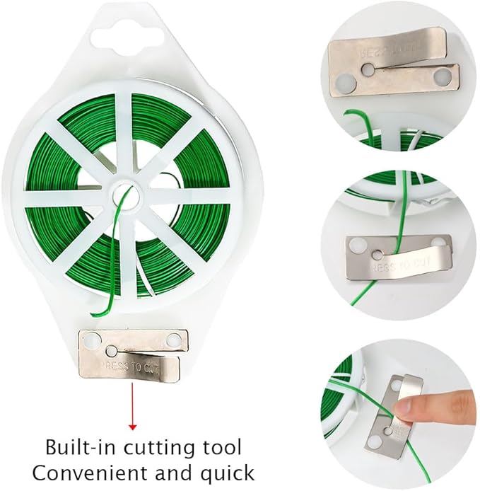Plant Ties 492 Feet Green Garden Twist Ties with Built-in Cutter Plant Garden Twine Wire for Gardening Climbing Plants Support Indoor Outdoor Office Home Cable Organization Rustproof Flexible Reusable