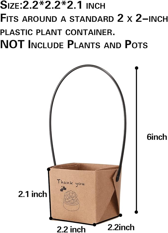 NITHECON 40pcs Thank You Succulents Wraps [NOT Include Plants and Pots]-[Fits 2 Inch Pots] Gift Bags Decoration Sleeve Succulent Tags for Wedding Baby Shower Favors Ideas,Kraft Paper