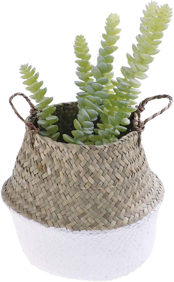 Woven Seagrass Belly Baskets with Handles for Planter Storage Flower Pot Cover Organizer&Laundry,Picnic Fruit&Grocery Baskets,Foldable Handmade Wicker Rattan Basket Hanging Decorative Baskets