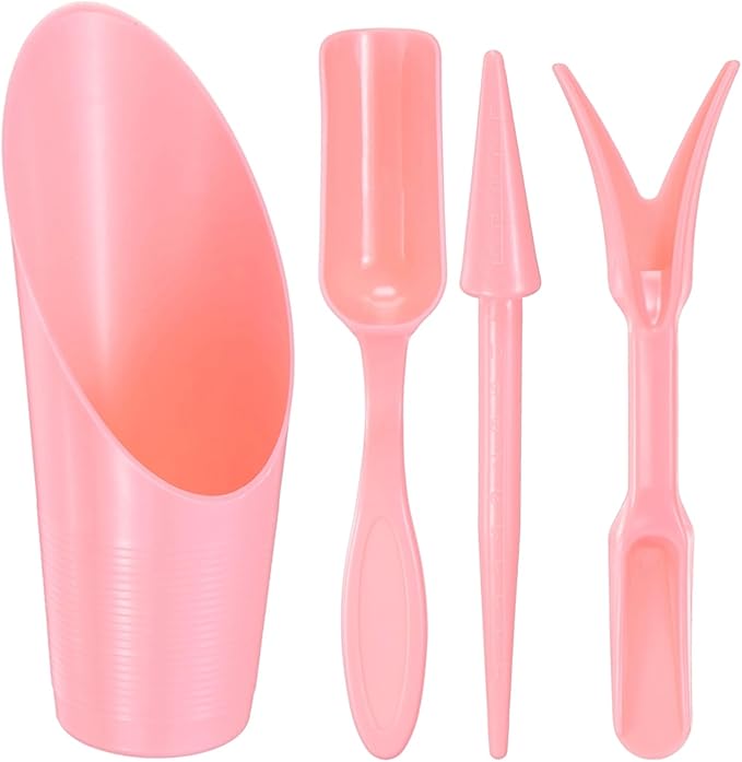 M METERXITY 1-Set Garden Shovel Hand Tools Transplanting Succulent Cultivation Digging Scoops Kits, Plastic Mini Garden Tool Set for Flower Planting/Bonsai Potting [Pink]