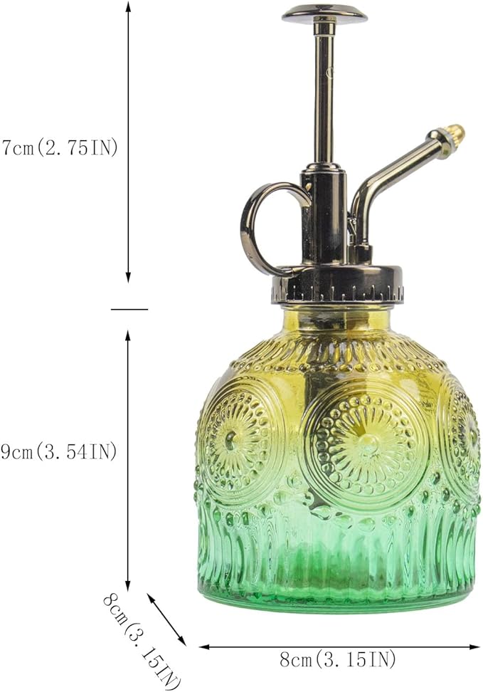 Glass Plant Mister Water Spray Bottle Small Watering Can for Indoor Plants Vintage Style Houseplant Gardening Tools for Succulent Flower (Brownish Green)
